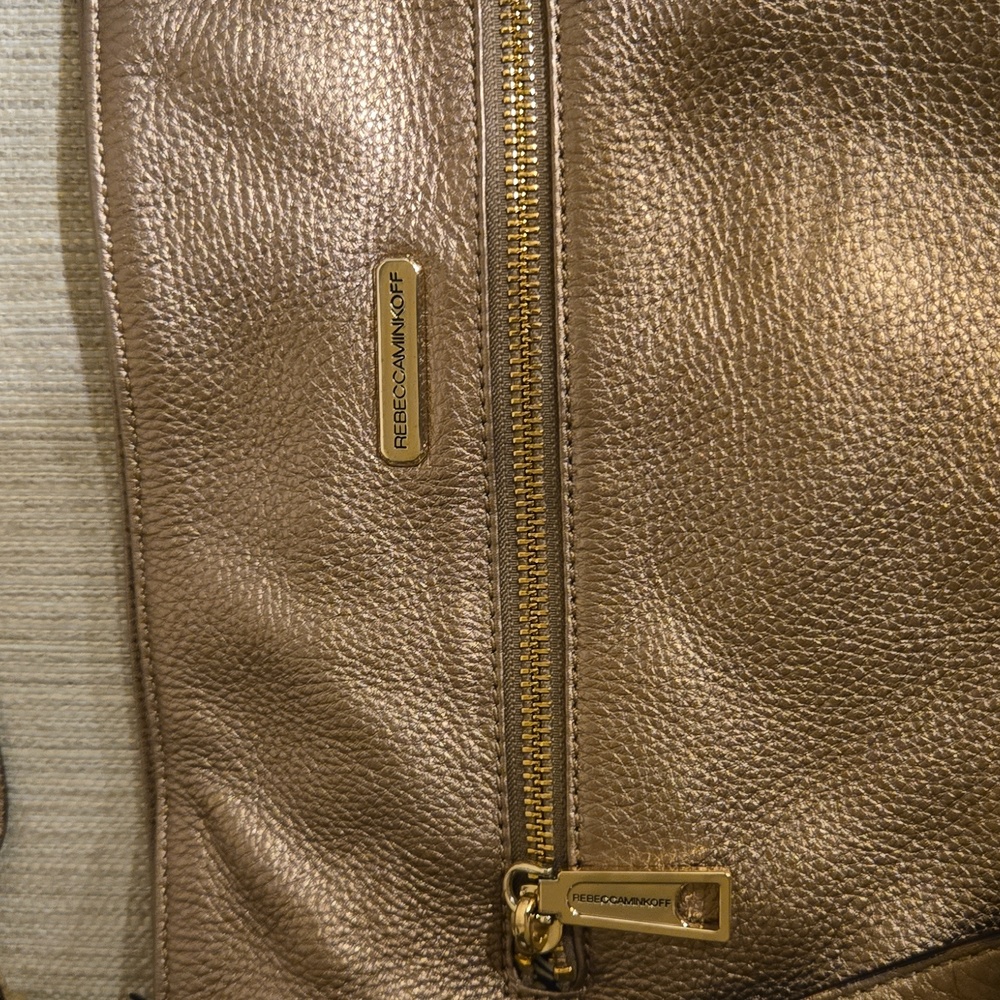 REBECCA MINKOFF Bronze Leather Studded Hobo Handbag Shoulderbag Detachabl Straps - Picture 15 of 16